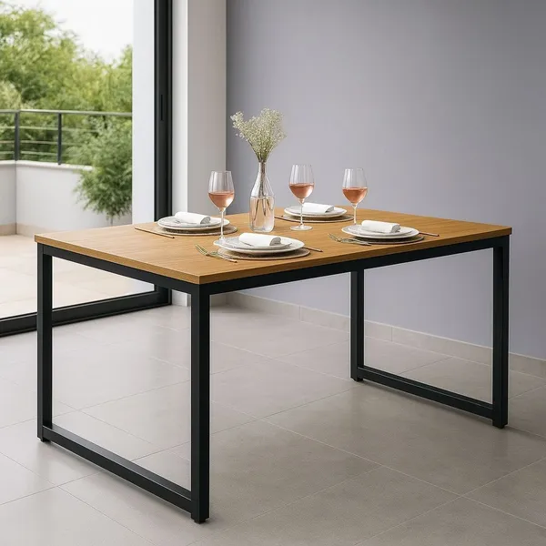 Mesa de Jantar Industrial com Base de Metal e Formato Retangular 120x80cm