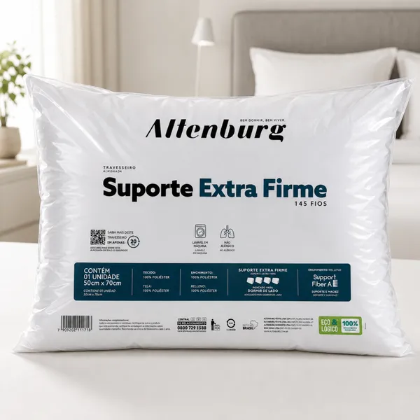 Travesseiro Altenburg Suporte Extra Firme Antialérgico Alto Lavável em Máquina 50x70cm