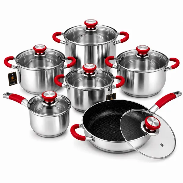 Kit de Panelas Genebra 12 Peças em Aço Inoxidável 18/10 – Uso Profissional