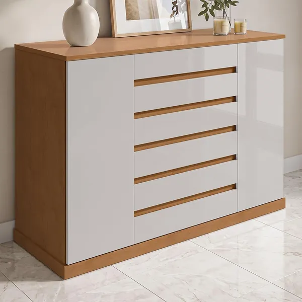 Comoda Vedra 7 Gavetas 2 Portas Amendoa Clean/Off White