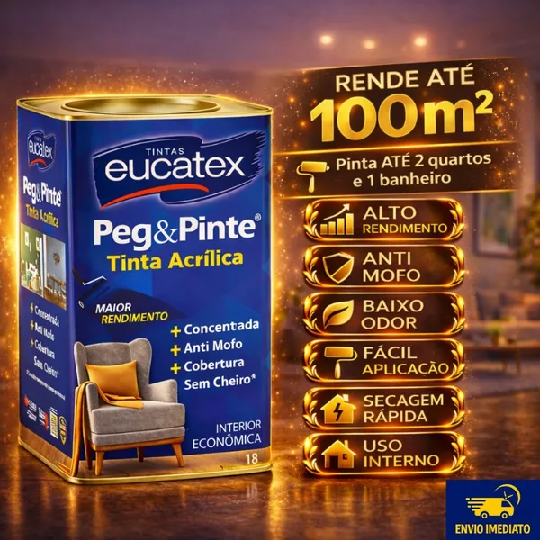 Tinta para Parede Interna Econômica Anti Mofo Sem Cheiro Peg e Pinte Acrílica 18 Litros Eucatex