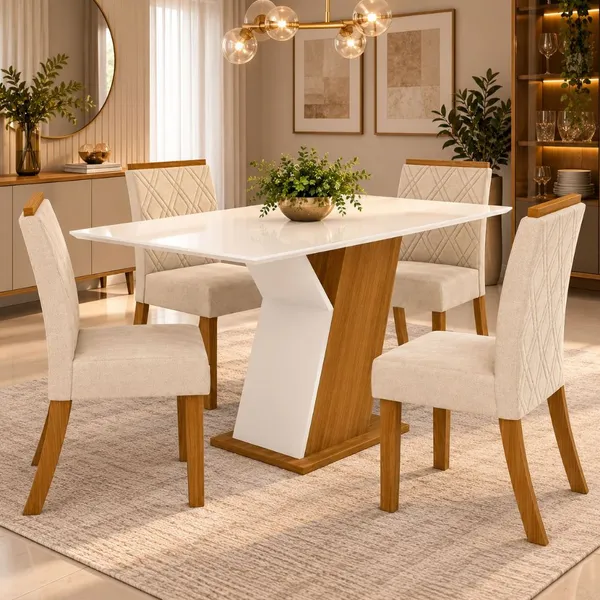 Conjunto Mesa Jantar Lupita MDF 120x80cm 4 Cadeiras Casa 812