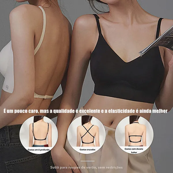 Sutiã Top Feminino Liso Básico Sem Costura com Bojo Removível e Alça Ajustável
