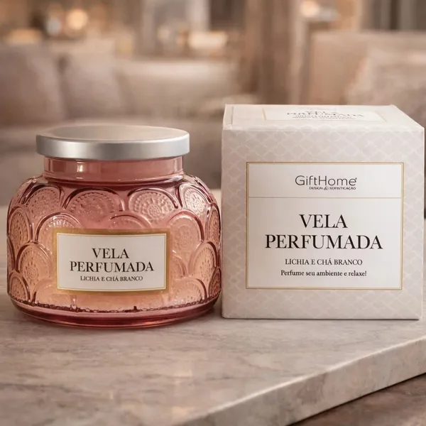 Vela Perfumada Lichia e Chá Branco 415g em Vidro Decorativo
