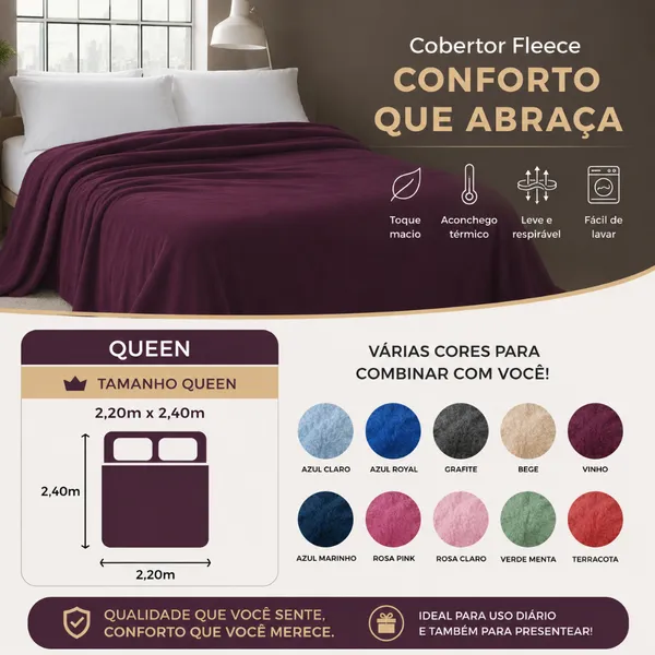 Cobertor Casal Manta de Microfibra Liso Queen 220x240cm – Camesa