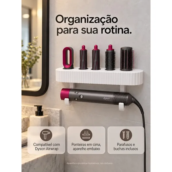 Suporte Secador 5 em 1 Compatível com Dyson Airwrap Organizador Parede para 5 Acessórios