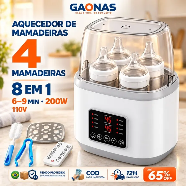 GN-Aquecedor e Esterilizador de Mamadeiras 8 em 1 Duplo 110V 200W Aquecimento Rápido 6-9min para Leite Fórmula e Papinha