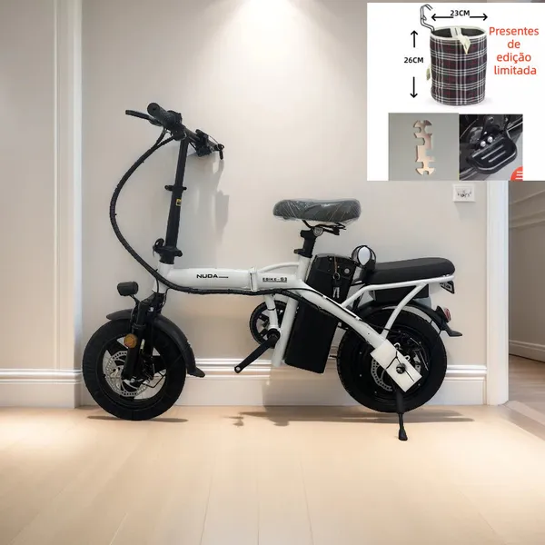Bicicleta elétrica dobrável para adultos NUDA, pedal tripulado, compras ao ar livre, viagem