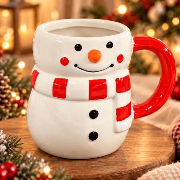 Caneca Natalina Boneco de Neve 330ml Cerâmica 3D – Xícara para Café e Chocolate Quente
