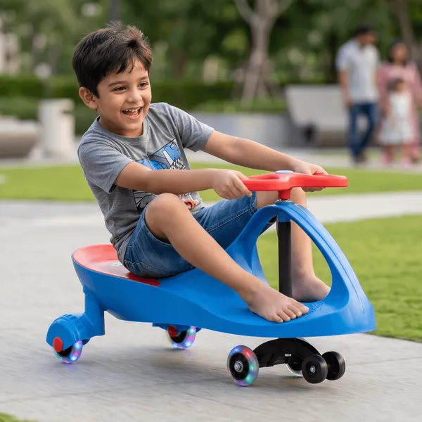 Carrinho Infantil Rolimã Gira Triciclo com Roda LED, Volante 360° e Suporta até 70kg