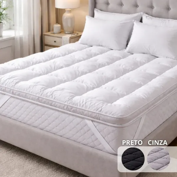 Protetor de Colchão Pillow Top Casal, Queen Micro Percal 400 Fios - Conforto Superior Maciez Premium