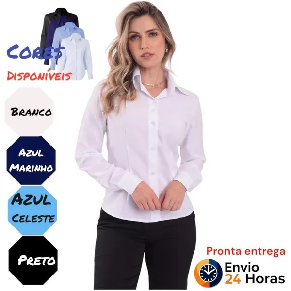 Camisa Social Feminina Manga Longa Premium Alfaiataria Elegância