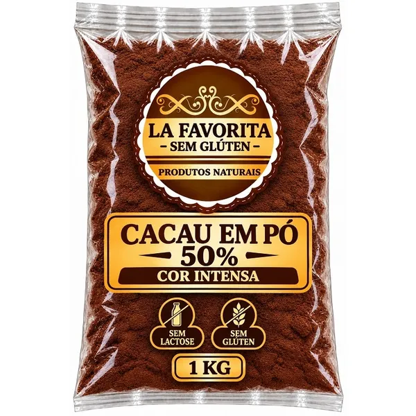 CACAU EM PÓ 50% - 1 KG ou 500 G Cacau - Cor Intensa - Sem Lactose - Sem Glúten