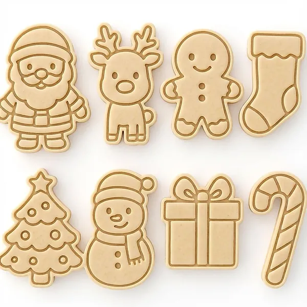 Kit com 8 Peças de Cortador e Marcador de Biscoitos de Natal – Papai Noel e Árvore de Natal