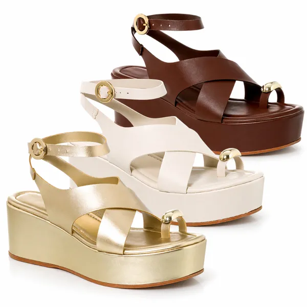 Sandália Feminina Tira em X Tamanco Anabela Elegante Conforto Premium Leve Casual Promoção Dia a Dia