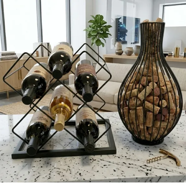 Kit Adega De Mesa Aramado Mais Porta Rolha Kit Decorativo Vinho elegância organização e sofisticação