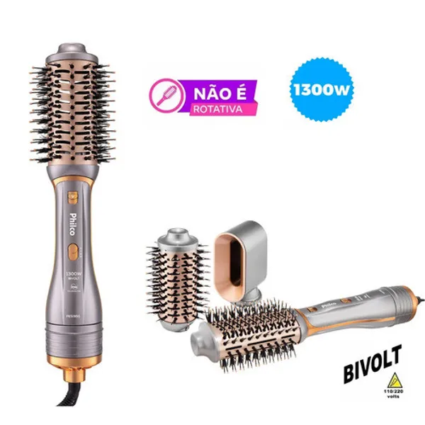 Escova Secadora Philco PES19SG 1300W Bivolt  3 Acessórios Seca Alisa Modela e da Volume