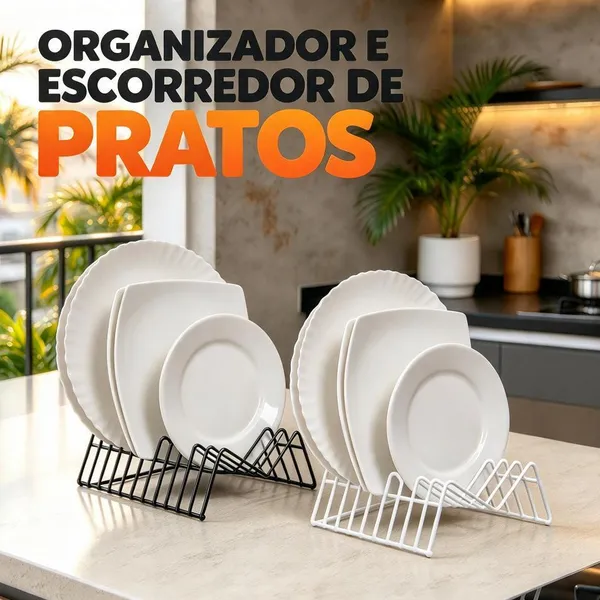 Organizador Escorredor de Pratos Multifuncional Suporte Para Pratos Armário e Pia Vertical até 12 Pratos