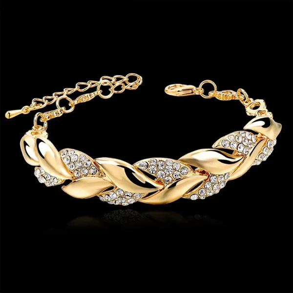 Pulseira De Folha De Cristal De Liga De Ano Novo Para Mulheres-Cor Dourada