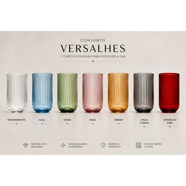 Jogo com 6 Copos De Vidro 460ml Versalhes  Canelado