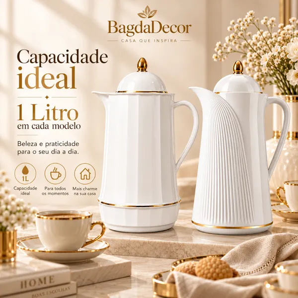 Garrafa Térmica Elegante 1L com Vedação Segura e Interior de Vidro Café Chá | BagdáDecor