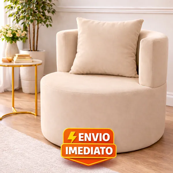 Poltrona LUNA Sofá 1 Lugar Orgânico Redondo com Almofada para Sala de Estar TV Quarto Veludo - Poltrona Curva Redonda