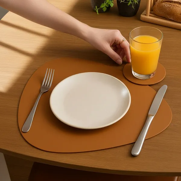 Kit Jogo Americano de Mesa de Jantar em Couro 30x40cm + Porta-Copo