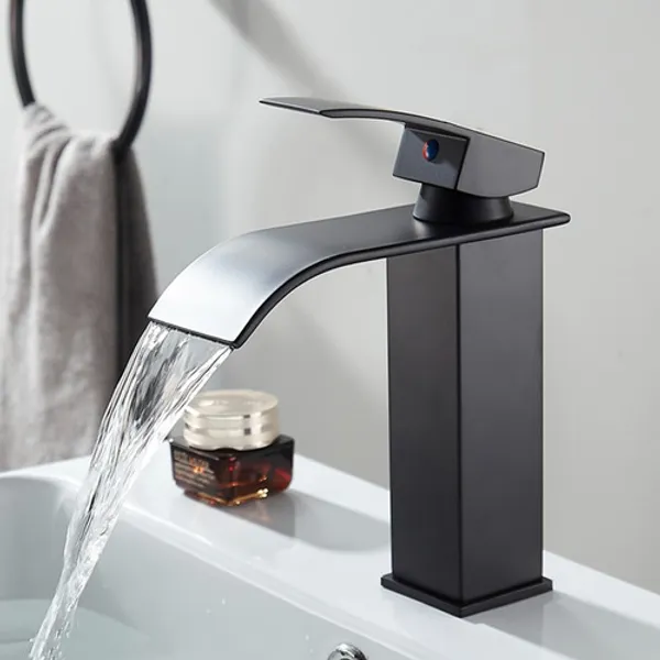 Torneira Quente e Fria Monocomando para Banheiro e Lavabo – Cascata Preta Fosca com Mangueira