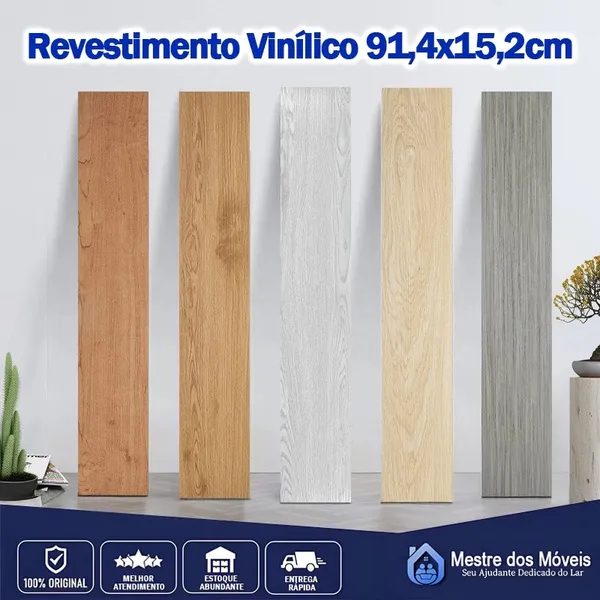 Kit 12 Piso Vinílico Autocolante Adesivo Régua Madeira 94x16cm