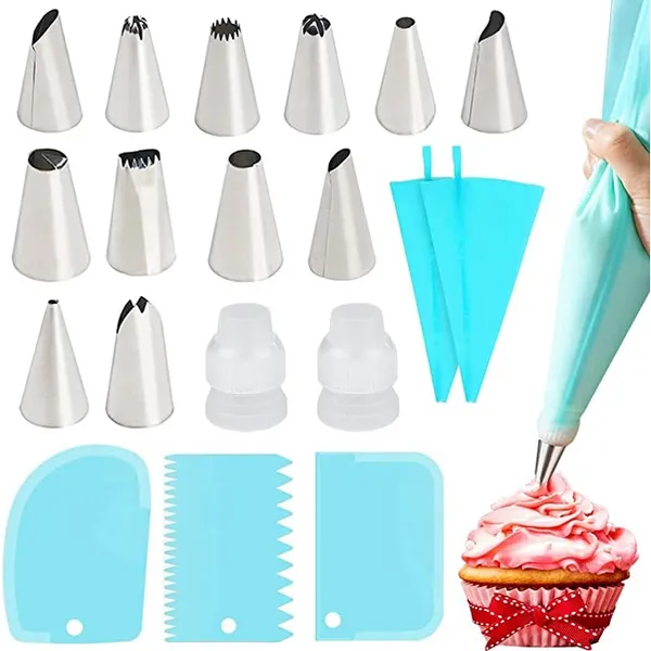 24 Pçs Conjunto De Saco De Confeiteir+ 3 Pçs Espátula Decorativa