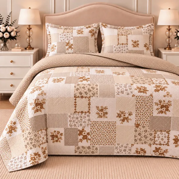 Kit Cobre Leito Colcha Casal, Queen e King Floral Dupla Face Estampada Boutis Matelado + Fronha