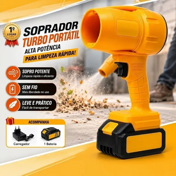 Soprador Turbo Portátil Sem Fio 15000mAh 1 Bateria Recarregável para Limpeza de Carro Folhas e Poeira