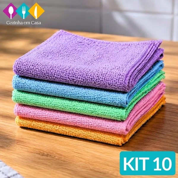 Kit 10 Panos De Limpeza Microfibra alta absorção Multiuso