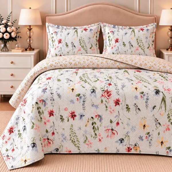 Kit Colcha Floral Dupla Face Super Macia