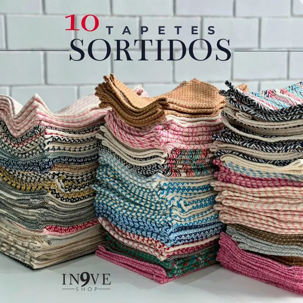 Kit 10, 5 ou 3 Tapetes para Porta, Sala, Cozinha e Banheiro 100% Algodão 40x50cm