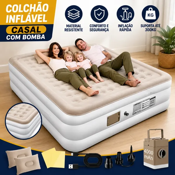 Colchão Inflável Queen Casal Cama De Campanha Bomba Inflável Com Bateria De Lítio Integrada