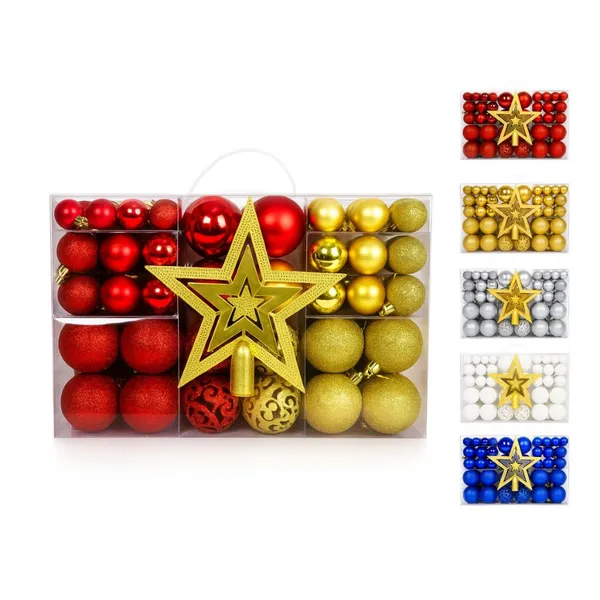Kit 60/100 Bolas de Natal + Estrela Mista Lisas Glitter Decoração Enfeite Árvore de Natal LuvinCo