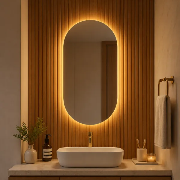 Espelho Oval com LED para Banheiro, Sala e Quarto Luz Quente e Fria