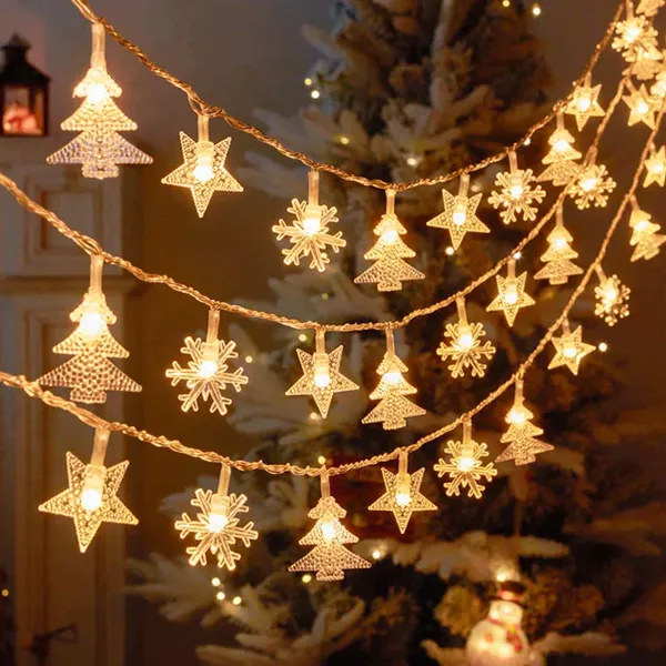 22M Cordão de Luz Solar LED Natal Estrela Floco de Neve Árvore Decoração para Jardim e Varanda