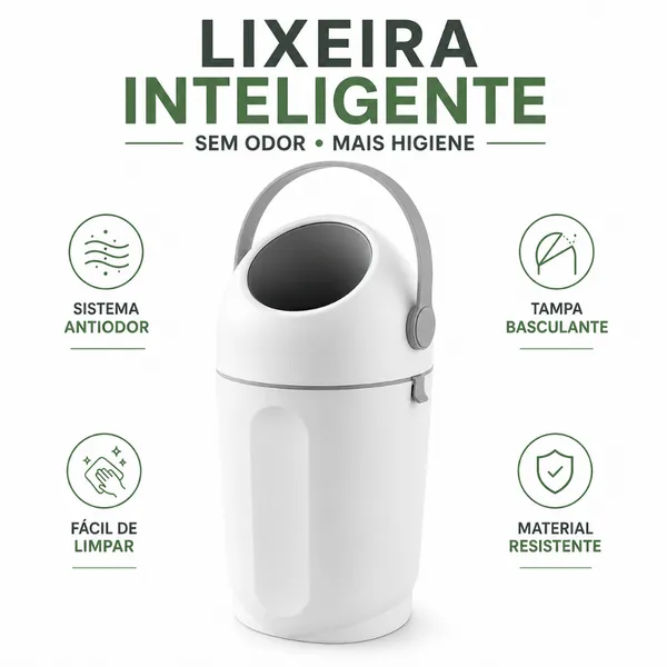Lixeira Inteligente Antiodor Fralda Lixo Magico Branca Cozinha Banheiro 12L