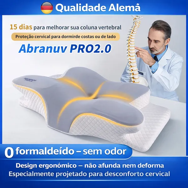 【Abranuv PRO2.0】Kit3/2/1 Travesseiro Ergonômico Cervical Memória Espuma Apoio Pescoço Qualidade Alemã S-5431 AB