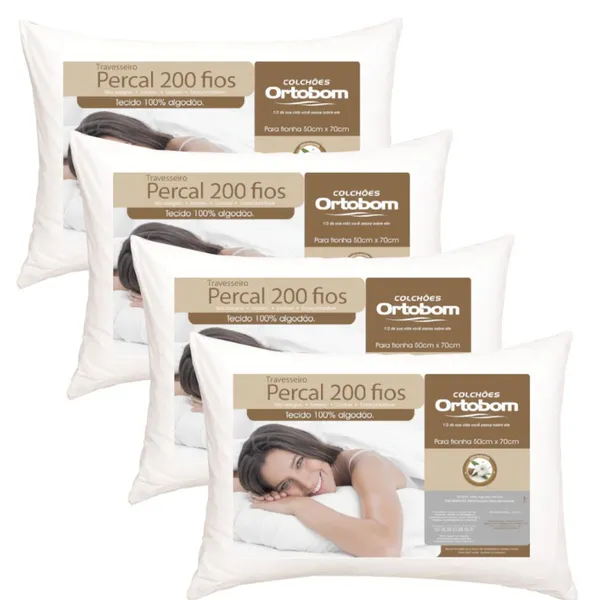 Kit Travesseiros Ortobom 200 Fios 50x70cm Algodão Antialérgico