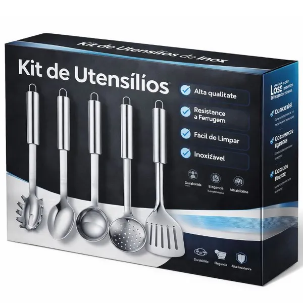 Kit Utensílios De Cozinha Pegador de Macarrão Espátula De Aço Inox Conchas De Cozinha Escumadeira Para Fritura