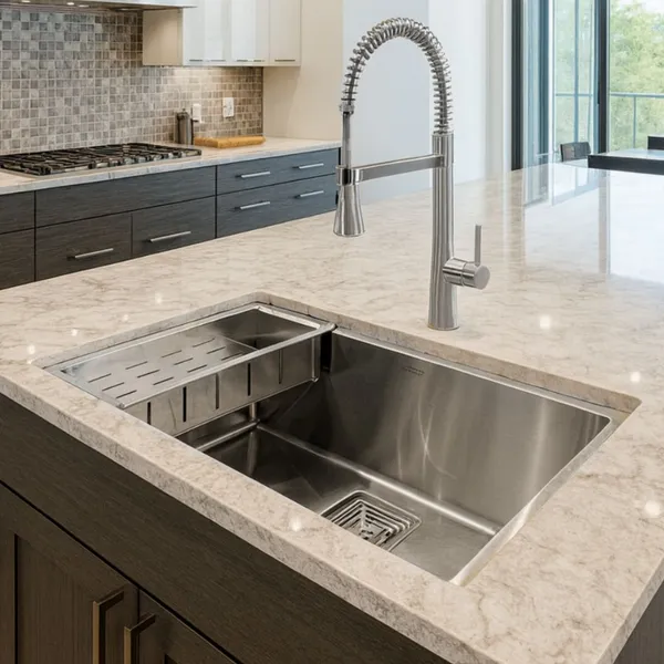 Cuba Cozinha Quadrada Inox 304 60x40 Escovada 3mm Calha Sifão E Válvula Gourmet