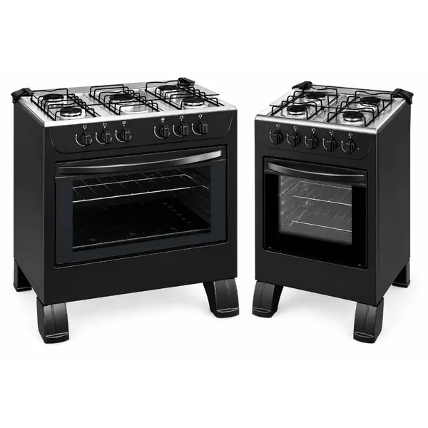 Fogão de Piso à Gás Braslar New Sirius 4 e 5 Bocas Preto Mesa Inox – Acendimento Manual