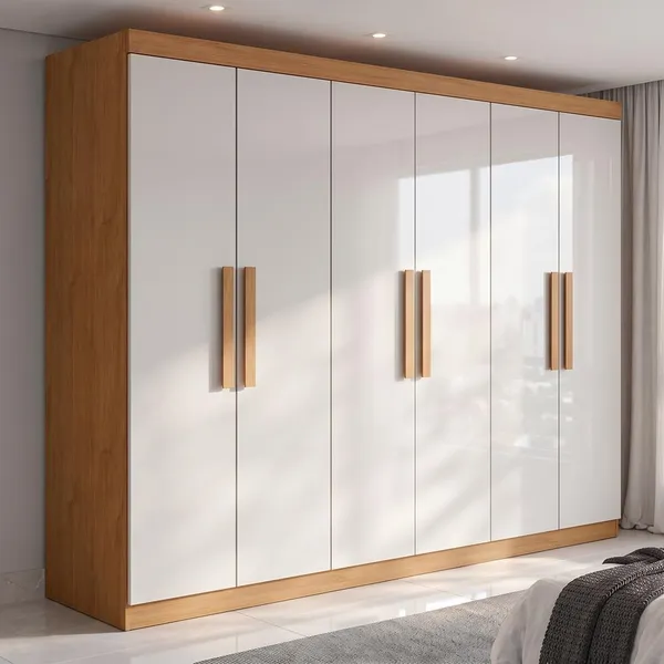 Guarda Roupa Casal 6 Portas Easy Slim Amendoa Clean/off White