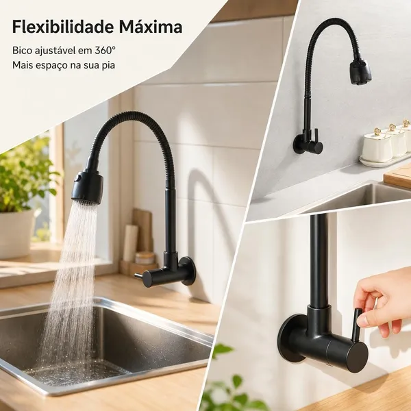 Inox Torneira Prata/Preto Com Chuveiro Com Rotação De 360° Cozinha Luxo Parede Promoção
