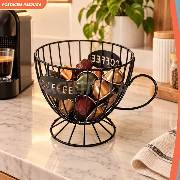 Porta Cápsulas Café em Ferro Preto Organizador de Cápsulas para Bancada Cozinha Cantinho do Café Decorativo e Resistente