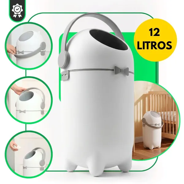 Lixeira Antiodor 12 Litros com Tampa Basculante 50cm Compacta para Banheiro Cozinha Quarto Escritório Fraldas Anti odor