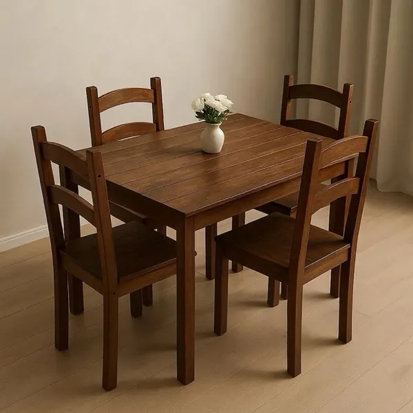 Jogo de Mesa Com 4 Cadeiras em Madeira Maciça de 1 metro x 70 cm Design Rústico Desmontada